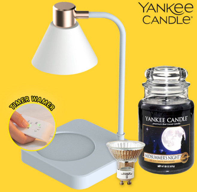 타이머 빛조절 캔들워머 양키캔들 라지자 전구1개 세트, 타이머 로블 블루, 미드썸머나잇 양키캔들 라지자