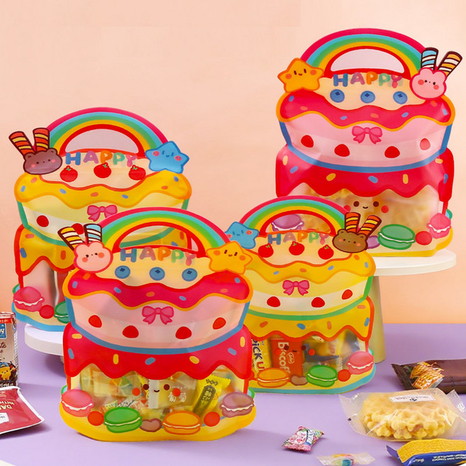 코코쥬 케이크 구디백 손잡이형 선물포장 지퍼백, 20개, 대형 핑크+옐로우