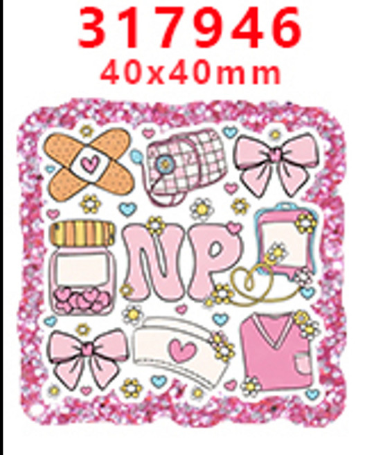 글리터 10 Pcs 핑크 반짝이 아크릴 참 간호사 테마 평면 플랫 백 DIY Hairbow 액세서리 장식 GT-F-317576, [13] GT-F-317946