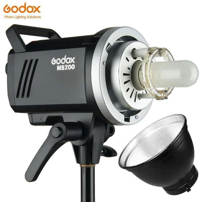 Godox MS200 또는 2.4G 내장 무선 수신기 가볍고 컴팩트하며 내구성이 뛰어난 Bowens Mount Studio 플래시, 01 220V, 01 빠른, 04 MS200 with Reflector