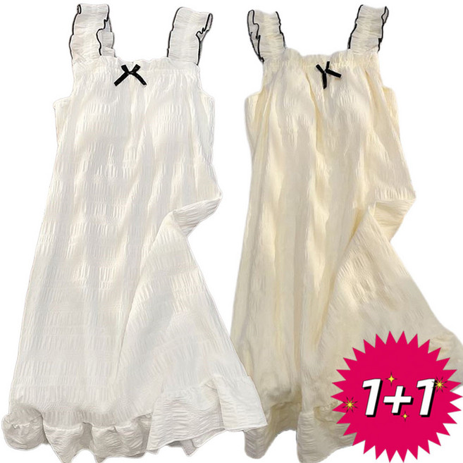 1+1 여성잠옷 잠옷원피스 파자마 리본 프릴 디자인 편안한 통기성 여름 데일리 홈웨어 ZBW26032701 28