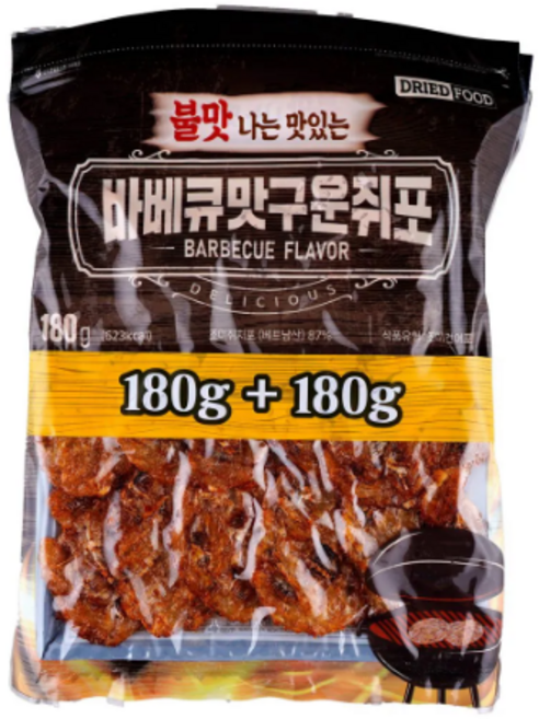 불맛나는 맛있는 바베큐맛 구운쥐포, 2개, 180g