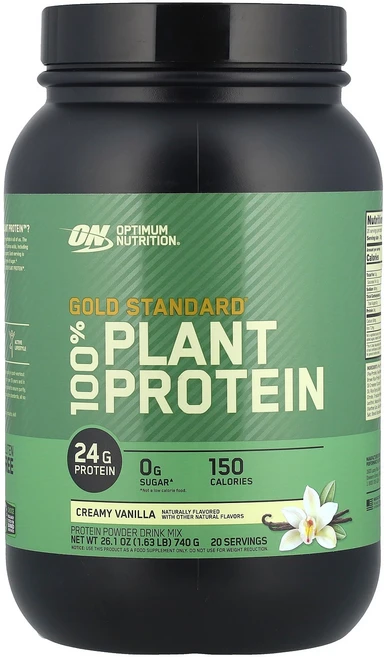 Optimum Nutrition 옵티멈뉴트리션 골드 스탠다드 플랜트 프로틴 크리미 바닐라 740g 파우더 단백질보충제, Optimum Nutrition 옵티멈뉴트리션 골드 스, 1개 - 쿠팡