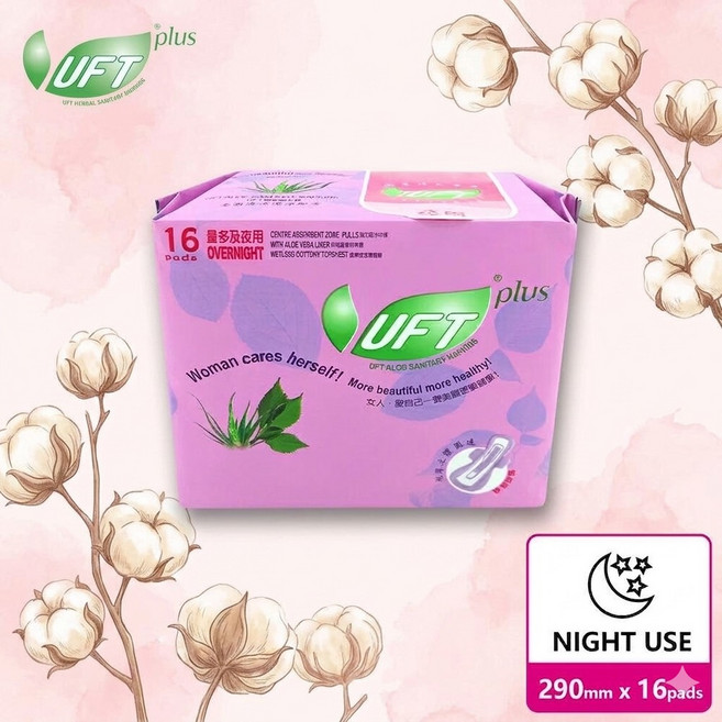 UFT 草本清爽衛生棉 290mm 16片 夜用, 1個, 夜用 28cm