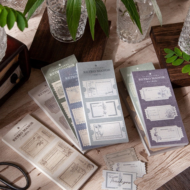 빈티지 감성 꽃 티켓 프레임 메모지 다꾸 페이퍼 8종 다이어리꾸미기, A (ME-1459)