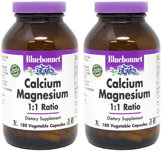블루보넷 칼슘 마그네슘 1:1 브이캡, 2개, 180정 - 쿠팡
