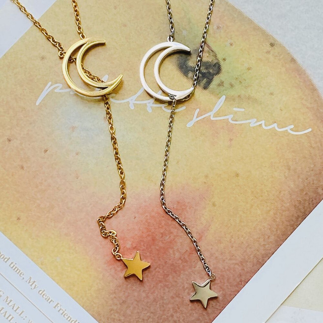 [써지컬스틸] 샬롯 달 별 드롭 목걸이