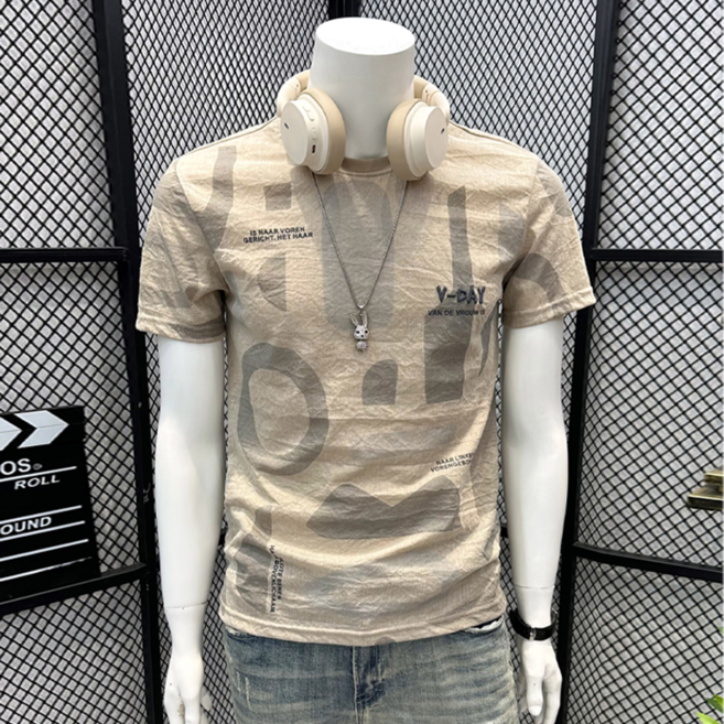 리넨 반팔티셔츠 남자 여름 얇은 쿨링감 고급 레터링 프린트 티셔츠 반팔 루스핏 상의