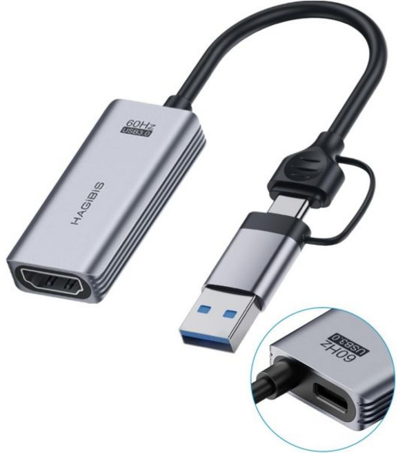 Hagibis하기비스 USB 3.0 비디오 캡처 카드 HDMI to USB/USB C 1080P HD 60fps 라이브 앤 레코딩 오디오 게임 Grabber MS2130 칩 스