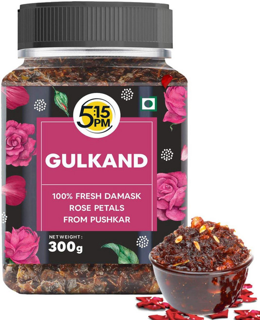인도 오후5시15분 굴칸드 300g 프리미엄 장미 꽃잎 잼 Sun Cooked 다마스크 로즈 굴칸드 100% 천연 & 순수 신선한 장미 꽃잎 잼, 1개