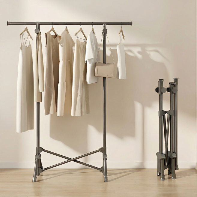 마술사 무설치 접이식 탄소강 튼튼한 이동식 행거, 그레이
