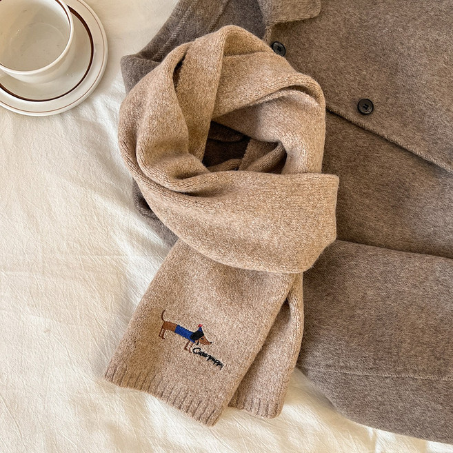 러브심플 남녀공용 강아지 자수 솔리드 캐시미어 머플러