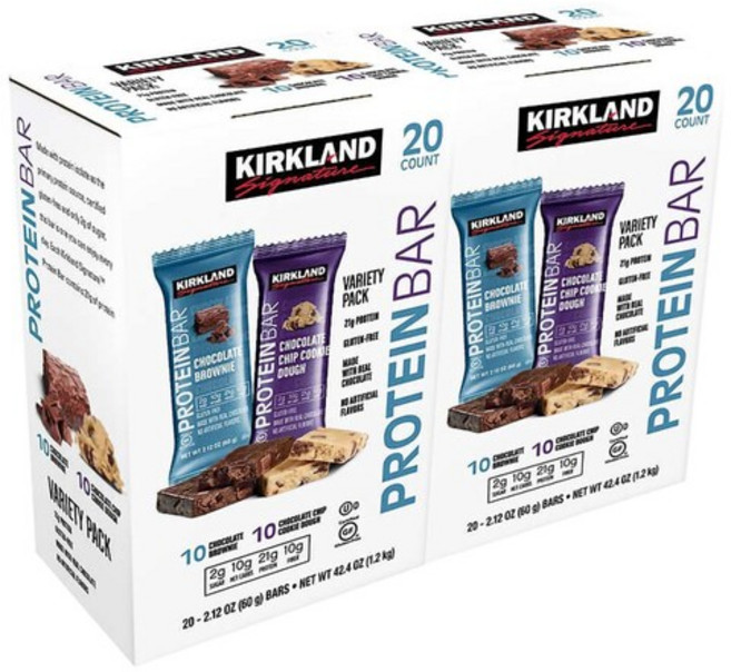 Kirkland Signature 커를랜드 시그니처 프로틴 바 2종 초콜릿 칩 쿠키 도우 브라우니 60g x 20바 단백질, 20팩