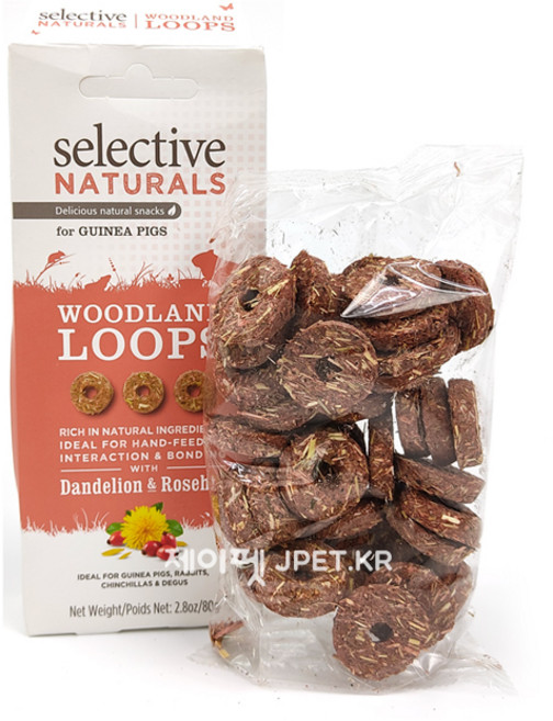 제이펫 슈프림펫 셀렉티브 우드랜드 룹스 - 민들레&로즈힙 토끼 기니피그 친칠라 햄스터 간식, 80g, 1개