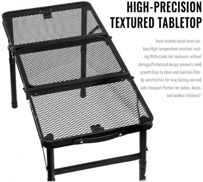 IGT 호환 아이언 메쉬 높이조절 폴딩 캠핑 테이블 보관 가방 세트, 블랙