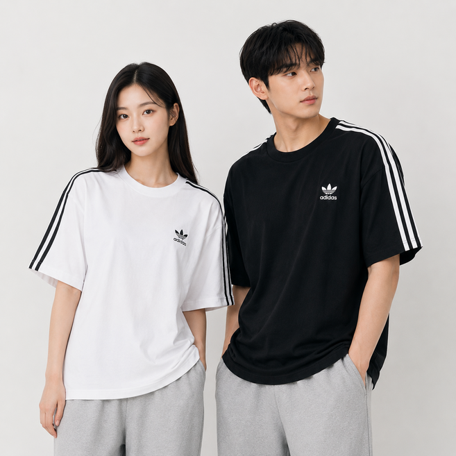 아디다스 아디컬러 오버사이즈 반팔티 남성 루즈핏 면티 3스트라이프