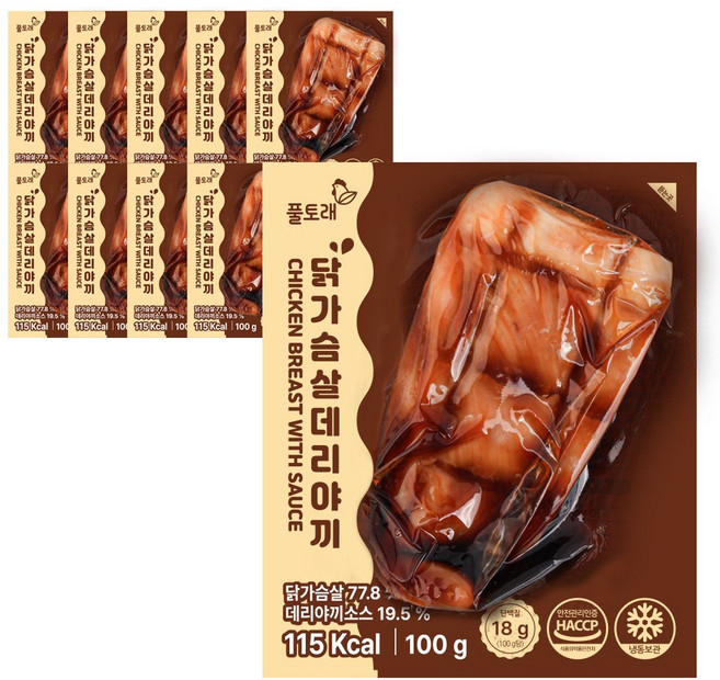 풀토래 소스 닭가슴살 데리야끼맛 10팩 세트 100%국내산 식사대용, 10개, 100g