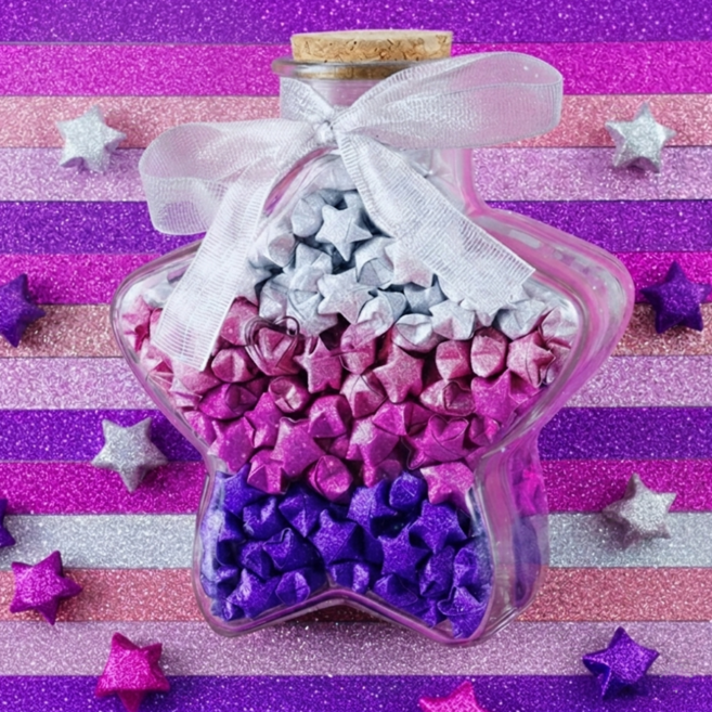 세지아 별접기 색종이 반짝이 그라데이션 보라색, 520개, 5개