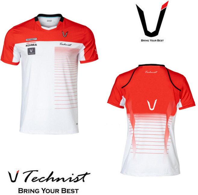 테크니스트 티셔츠 배드민턴 상의 반팔티 레드 화이트 22TT-86A08 남성 여성 남녀공용 커플 배드민턴복