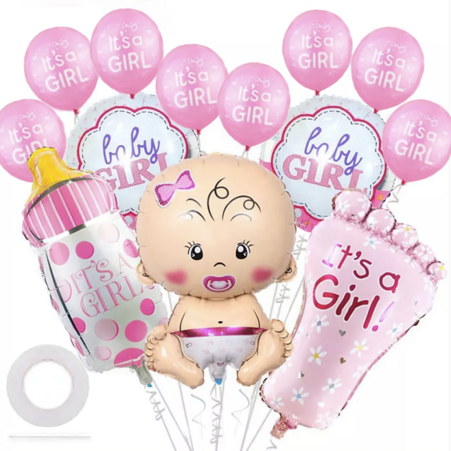 파파 파티 베이비샤워 풍선세트 프리미엄 13p 젠더리빌, 핑크베이비세트, 1세트
