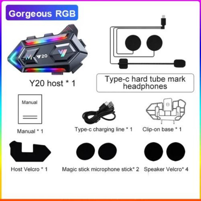 스피커 블루투스 헤드셋 조명 음악 RGB 다채로운 1000mAh 오토바이 플레이어 라이더 BT5.3 헬멧 방수 커뮤니케이터 Y20, 1)Y20