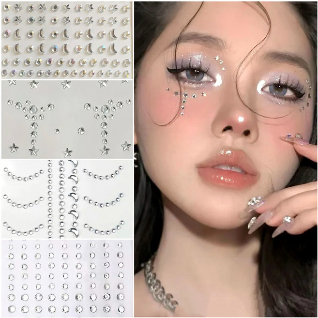 별라 페이스 큐빅 스티커 무대 공연용 얼굴 반짝이 별 달 원형 4종 세트, A타입 반짝이스티커 × 4장