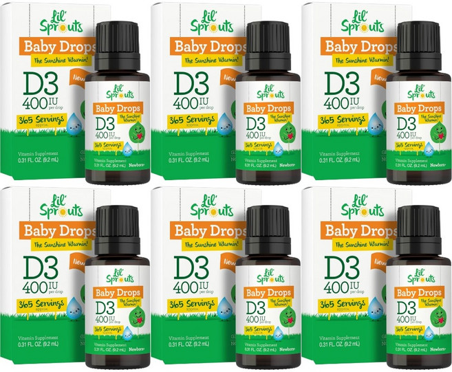 칼라일 유아 베이비 드롭스 비타민 D3 400IU 액상 액체, 6개, 9.2ml