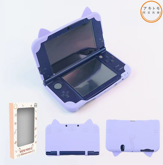 뉴 닌텐도 3DS XL 케이스 고양이 실리콘케이스 아키토모, 퍼플