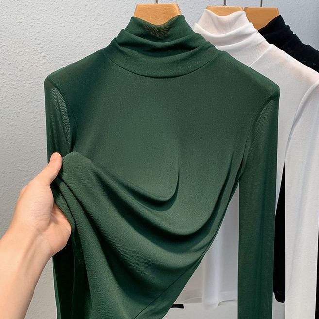 봄 가을 여자 목폴라티 빅사이즈 슬림핏 반폴라티 얇은 긴팔티 상의 데일리 여자 긴팔 티셔츠 CJJ