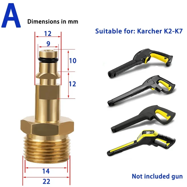 M22 14mm 어댑터 퀵 커플링 고압 세척기 건 호스 커넥터 Karcher Lavor Parkside Bosch 용 컨버트 피팅, 1개, 05 For Karcher