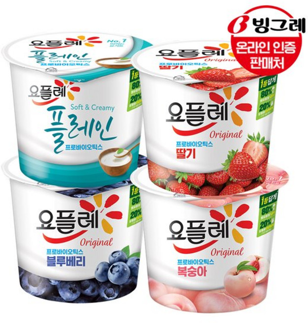빙그레 요플레홈 4종 180g 12개 /딸기/복숭아/플레인/블루베리/요거트, 빙그레 요플레홈 180g 12개 딸기복숭아플레인블루베리