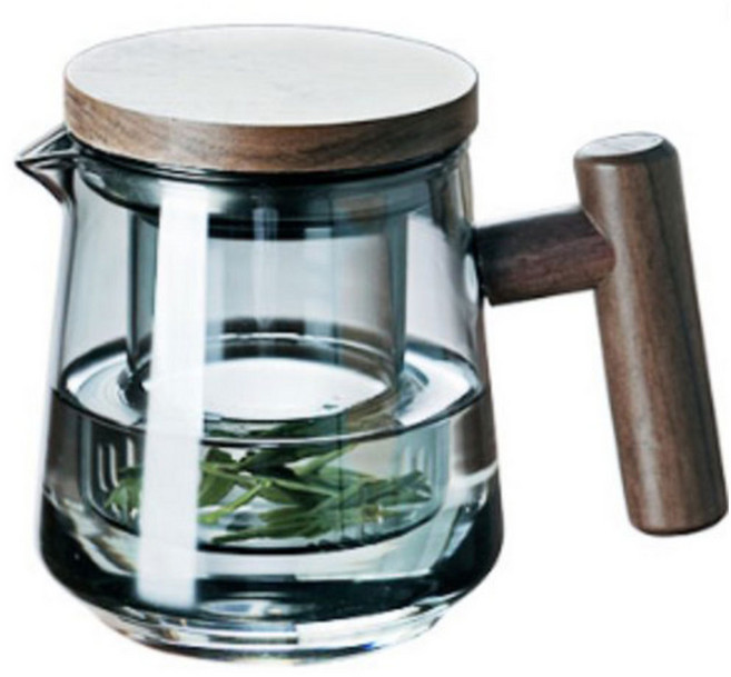 마마픽스 우드 핸들 차주전자 내열유리 티포트, 우드핸들티포트500ml-블루그레이, 1개