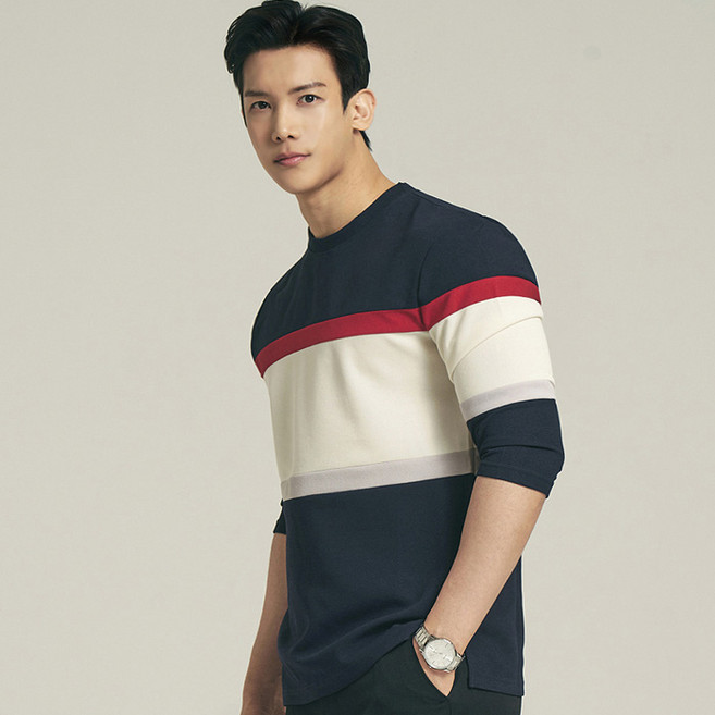 업클라스 남성용 컬러 배색 7부 티셔츠 a094cp