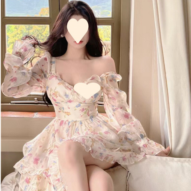 【小個子顯瘦】碎花連衣裙 連衣裙 短裙 裙子 洋裝 收腰顯瘦 純欲甜美風 早秋新款 設計感小眾 約會度假必備, MM579圖色