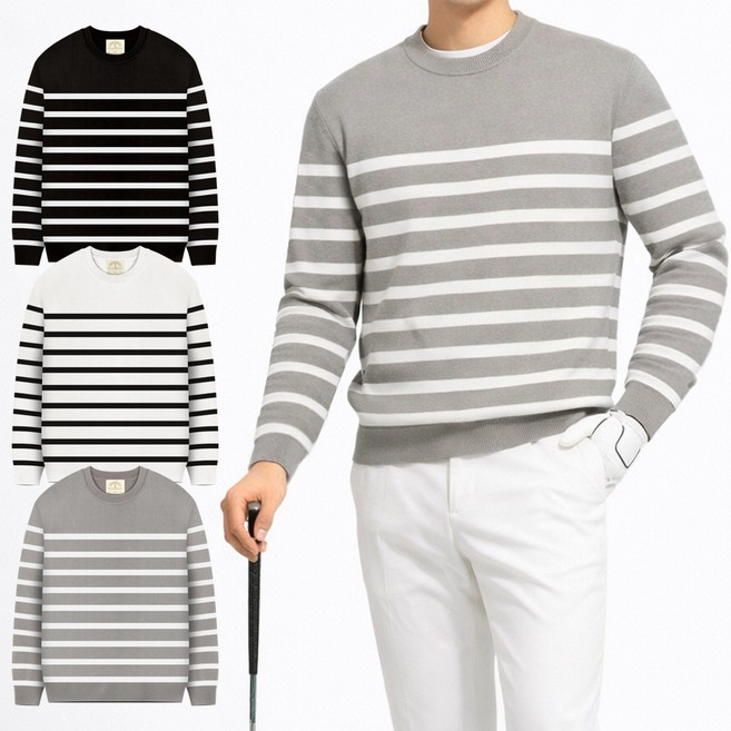 남자 골프 니트 긴팔티 봄 여름 통기성 스트라이프 스웨터 남성 골프웨어 상의 골프복 니트티