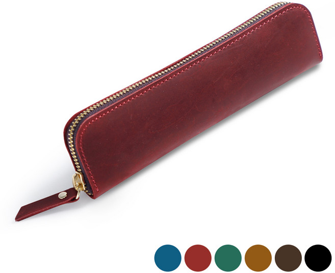 아뜰라임 심플 만년필 소가죽 필통, 레드, 1개