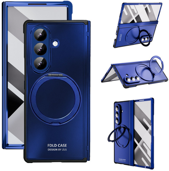 Elvo 갤럭시 z폴드 7/6 케이스 초슬림 모서리 전체 TPU 도금처리 힌지보호 마그네틱 스탠드 거치대