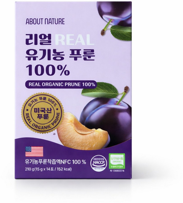 어바웃네이처 리얼 유기농 푸룬 100%, 210g, 1박스