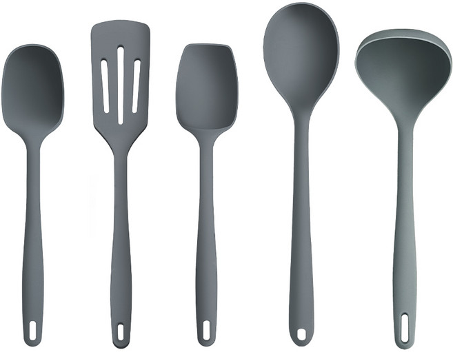 더하리 국산 플래티넘 실리콘 조리도구 5종 세트, 1세트, 차콜그레이, 볶음스푼+다용도스푼+깔끔주걱+뒤집개+국자