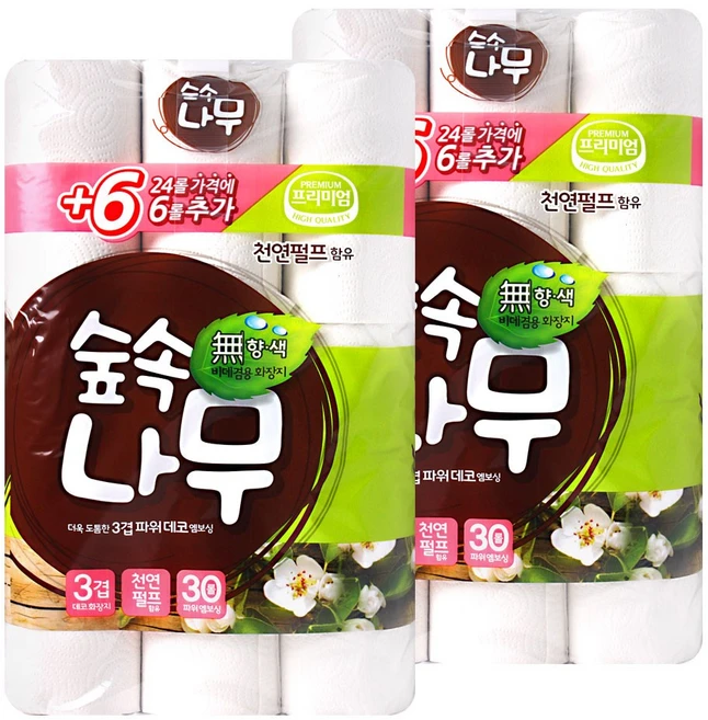 부성 숲속나무프리미엄3겹30롤 2개, 30롤, 20m - 쿠팡