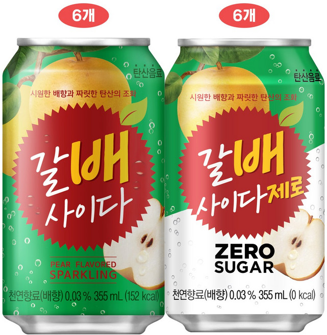 갈배사이다 2종 세트, 12개, 355ml