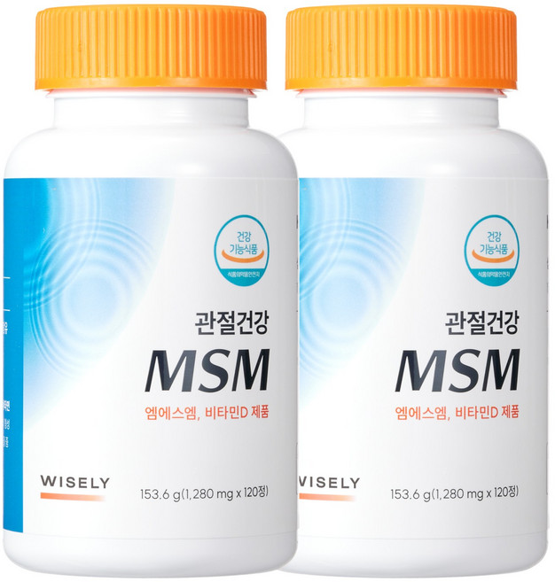 와이즐리 최대 함량 미국산 MSM 비타민D3 관절 건강 MSM, 2개, 120정
