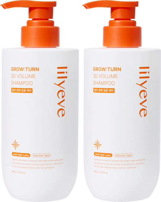 릴리이브 그로우턴 1위 탈모 샴푸 3D 볼륨 대용량 여성 남성 두피 완화, 2개, 500g