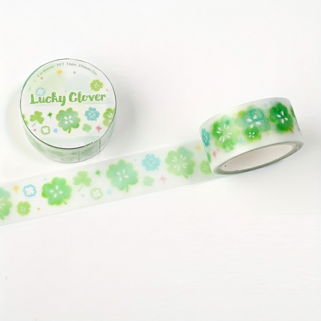 다이어리 꾸미기 데코 네잎클로버 토마토 투명 라벨형 마스킹 테이프, 1개, 행운클로버