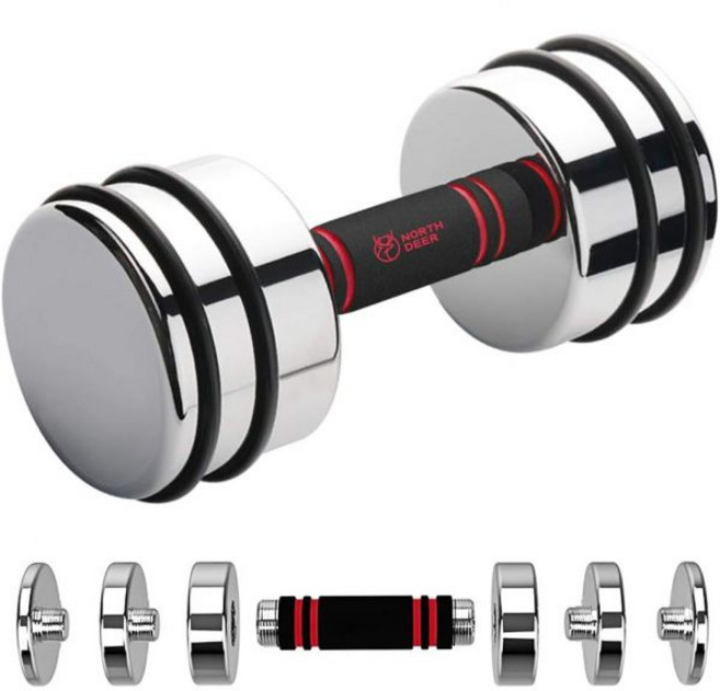 (공식) 노스디어 소형 가변 스틸 덤벨 5.5kg 15.0파운드(10kg) 31.1파운드(15kg) 5.1파운드(25kg) 크롬 도금 가정용