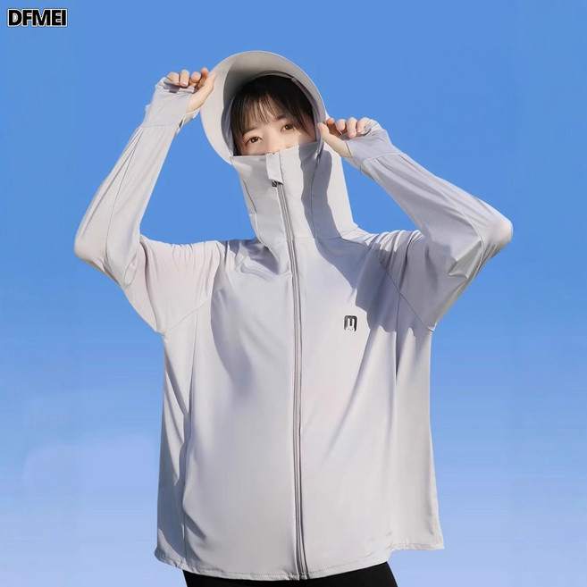 QRU 新款防曬衣長款女外穿防紫外線電動車透氣連體冰絲外套防曬服夏天