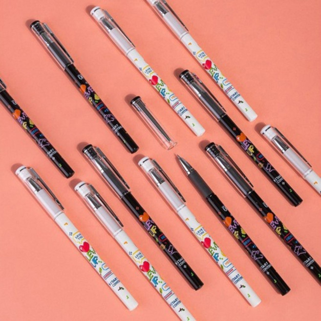 ACDC deli dna design펜 중성펜 볼펜 클립펜 0.5mm (잉크 블랙), 화이트