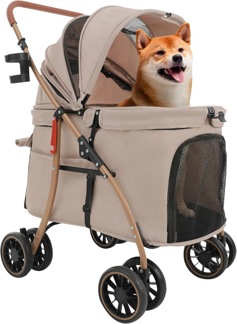 MILA&LOUIS 중형건 개모차 일체형(웨건형) 원터치 강아지 유모차 애견 반려견 개모차, 중형견, 카키색, 1개
