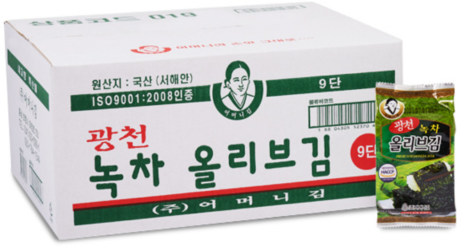 [광천어머니김 본사 발송] 녹차올리브9단 도시락김, 4g, 90개