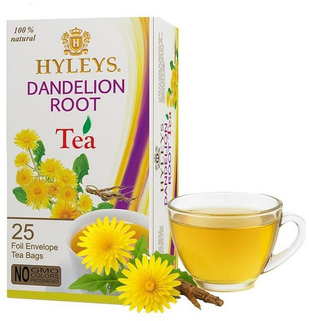 Hyleys 천연 구아라나 및 오렌지 향이 나는 인삼 및 녹차 - 허브 에너지 티 - 티백 25개 (12팩 - 티백 총 300개), Dandelion Root Green Tea, 25 Tea Bags (Pack of 12)
